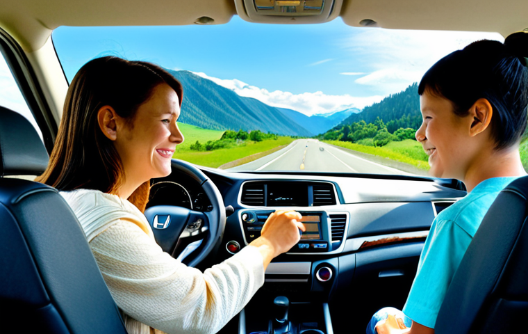 Family Road Trip**
"A family of five, fully clothed in casual travel attire, smiles happily inside a 2024 Honda Pilot on a scenic highway. Lush green mountains and a clear blue sky are visible through the windows. Car is packed with luggage, visible through the rear window. Safe for work, appropriate content, fully clothed, family-friendly, professional photography, perfect anatomy, correct proportions, natural pose, well-formed hands, proper finger count, natural body proportions."
**