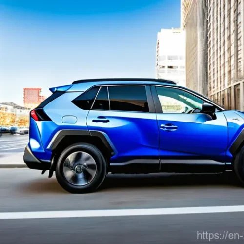 혼다 파일럿 하이브리드와 도요타 라브4 비교 - **Urban Agility: Toyota RAV4 Hybrid in Motion**
    "A sleek, modern Toyota RAV4 Hybrid, in a metall...