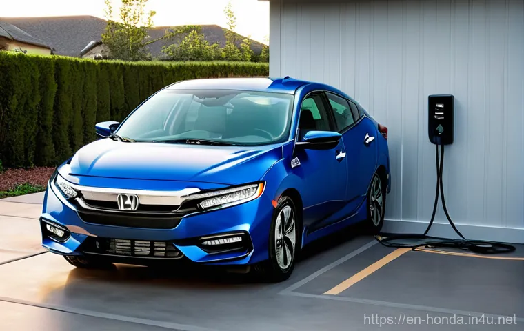 혼다 인사이트의 충전 시간 분석 - **Prompt:** "A split image contrasting two home charging scenarios for a Honda Insight. On the left,...