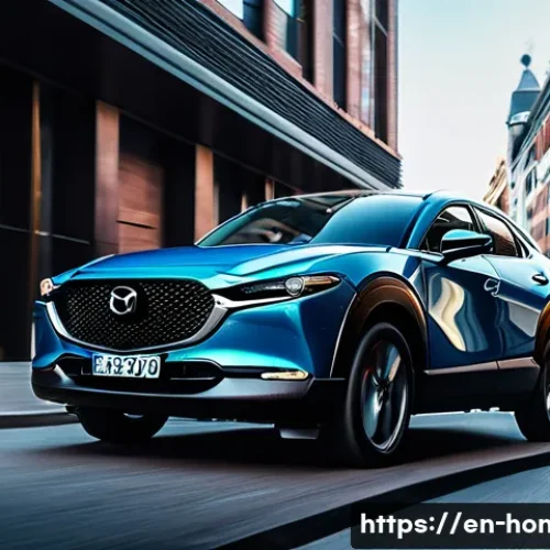 Home 32 혼다 HR V와 마쓰다 CX 30 비교 - A dynamic urban scene showcasing a Mazda CX-30 turbocharged