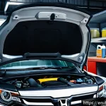 Home 18 혼다 CR V의 유지보수 비용 - A professional auto mechanic in a modern garage performing an engine oil and filter change on a silv...
